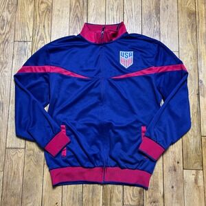 US Soccer Mens Track Jacket Navy Blue Red Full Zip USA Crest Size Medium